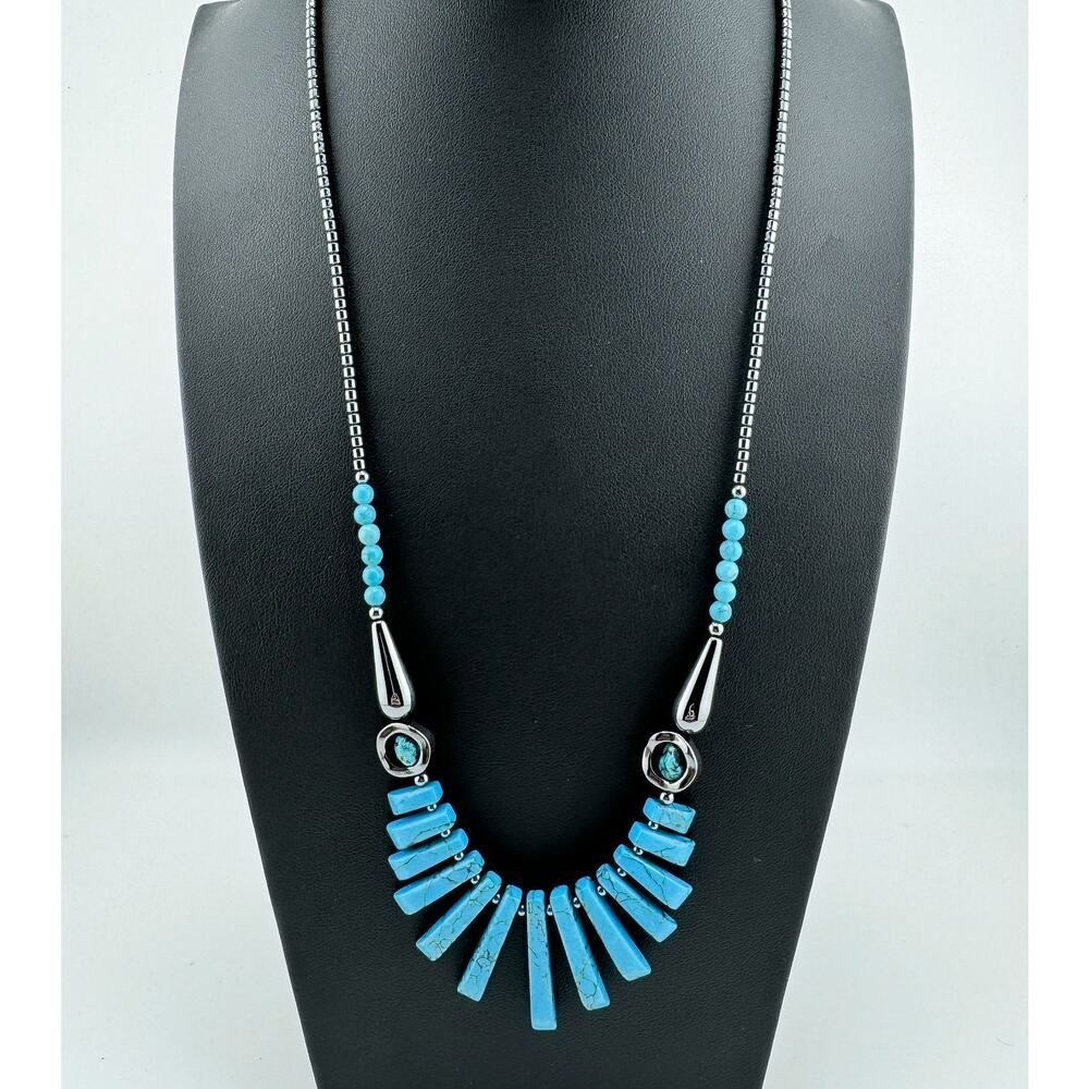 Vintage Turquoise Hematite Statement Necklace Sou… - image 6